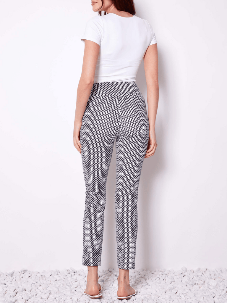 UP! PANTS Tummy Control Soft Stream Ankle Pant 28" in Black & White Toulouse Print Up Pants Tummy control stockist online Australia flattering body contouring shaping pants high rise waistband signature of double bay Sydney fashion