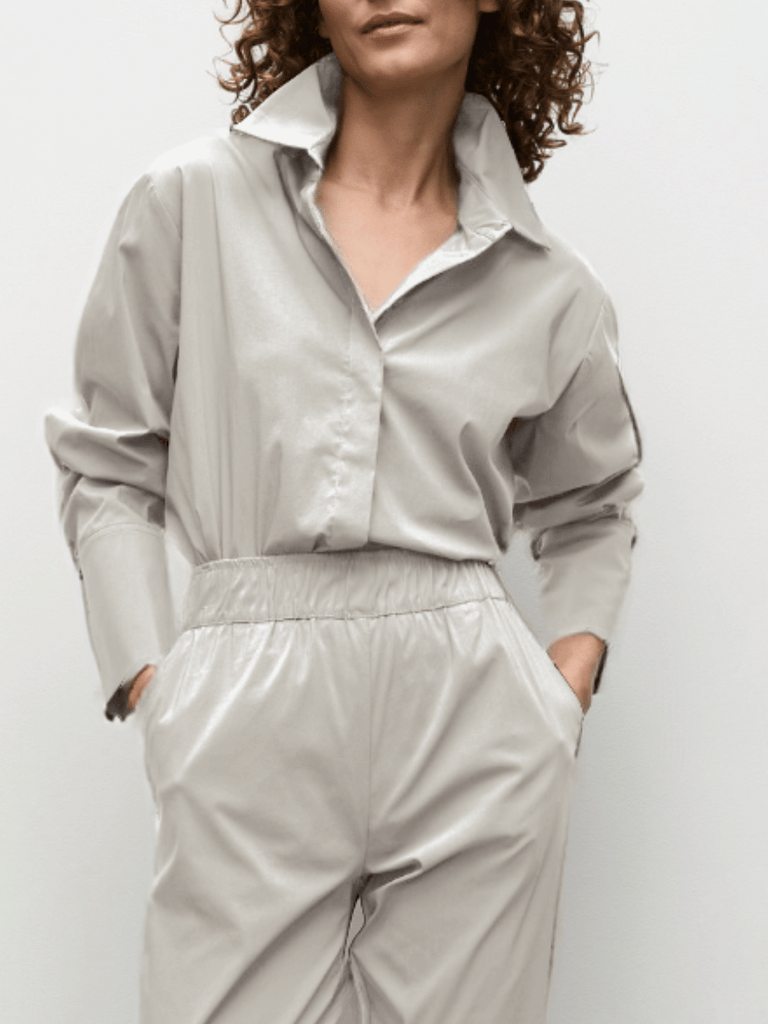 Mela Purdie Smooth Shirt in Putty 8560 Mela Purdie Stockist Online Australia Signature of Double Bay Tops Dresses Elegant Clothing