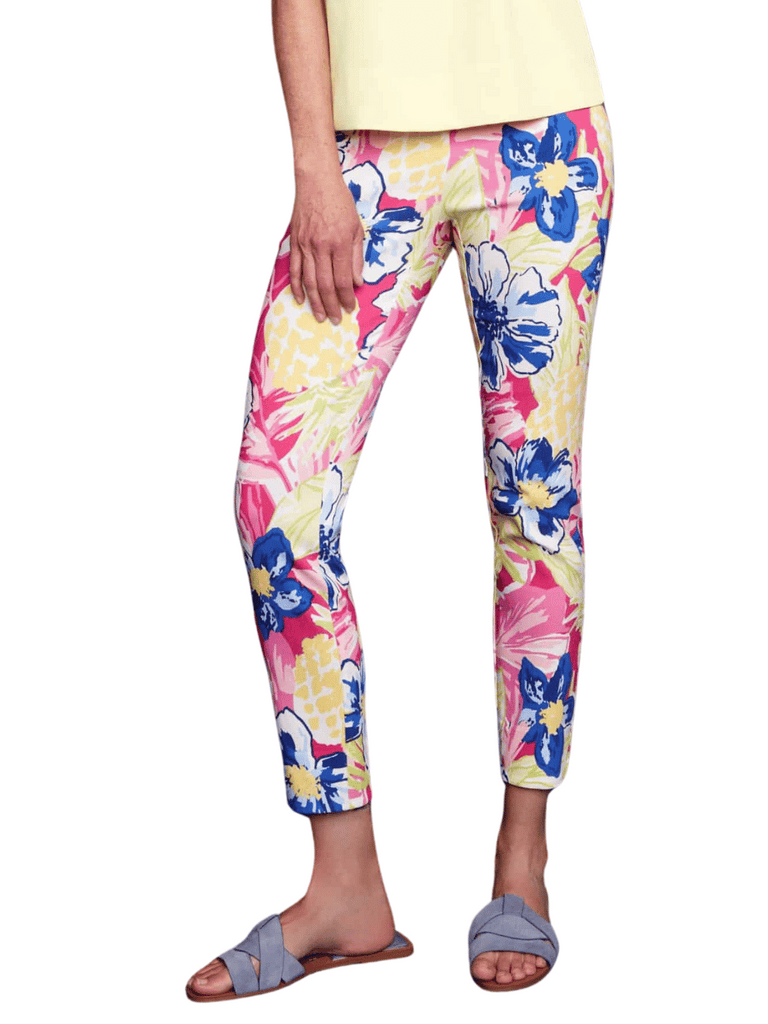 UP! PANTS Tummy Control Petal-Slit Slimming Techno Ankle Pant in Maui Tropical Print Up Pants Tummy control stockist online Australia flattering body contouring shaping pants high rise waistband signature of double bay Sydney fashion