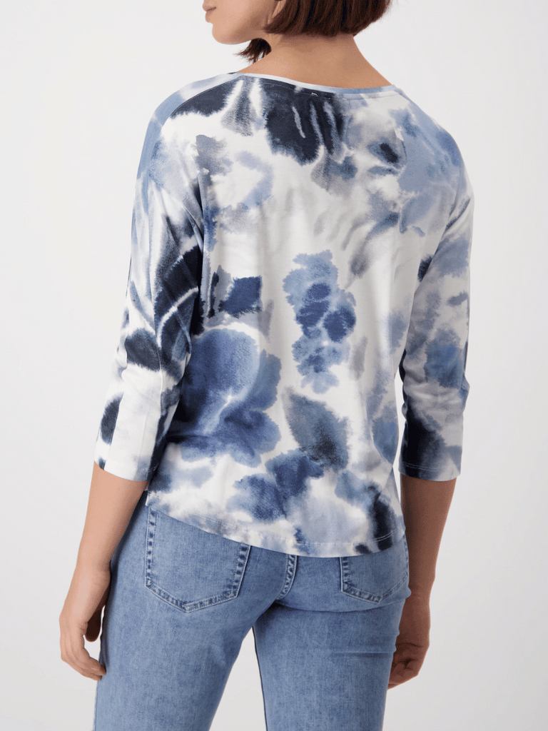 Monari 3/4 Length Sleeve Tee in Blue Watercolour Print Discover the Elegant Monari Collection at Signature of Double Bay, Shop Stylish Knitwear, Dresses, and Tops Online from Sydney's Premier Mature Fashion Boutique