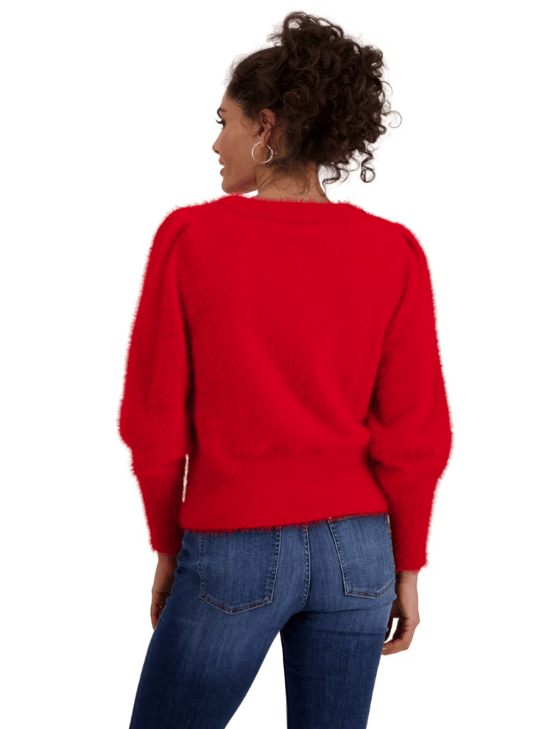 Monari Long Sleeve Eyelash Knit Fleecy Pullover in Deep Red Discover the Elegant Monari Collection at Signature of Double Bay, Shop Stylish Knitwear, Dresses, and Tops Online from Sydney's Premier Mature Fashion Boutique