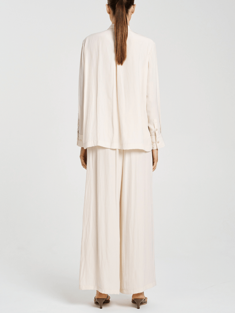 Mela Purdie Wide Leg Soft Studio Pant with Elastic Waistband in Meringue 1949 Mela Purdie Stockist Online Australia Signature of Double Bay Tops Dresses Elegant Clothing