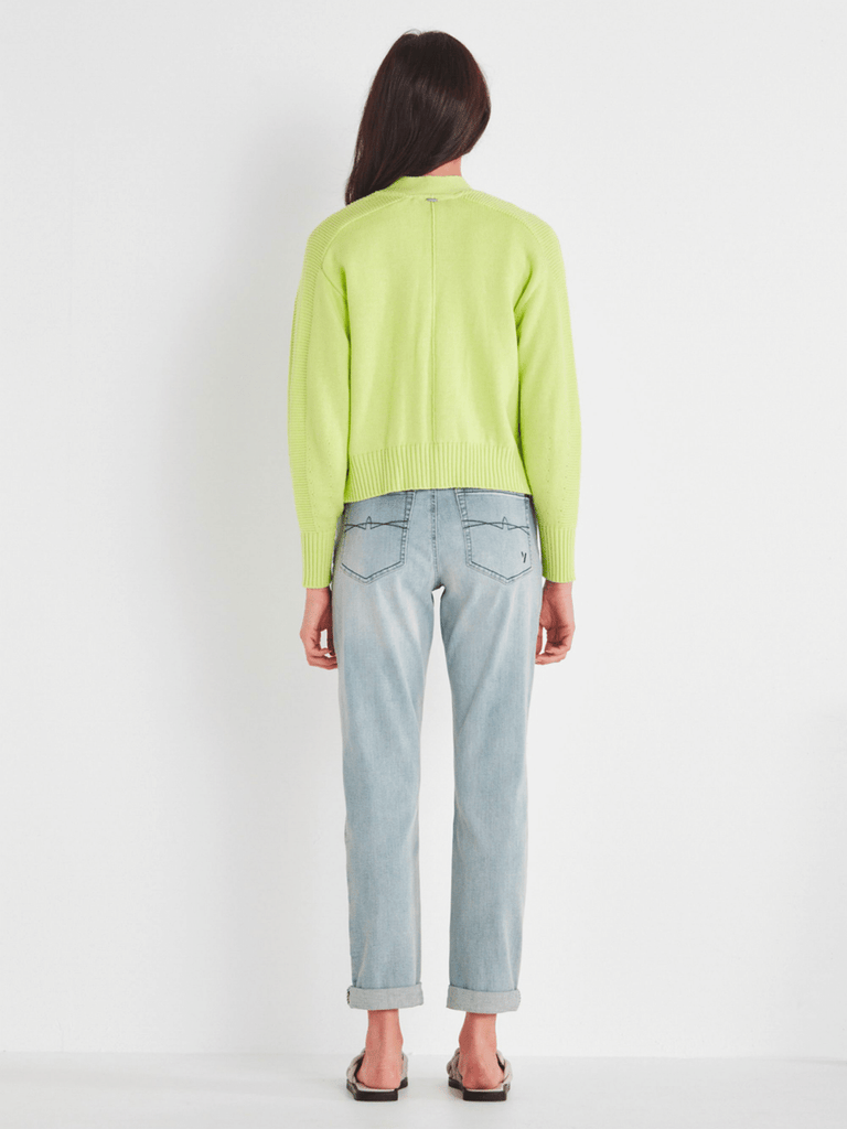 Verge Stockist Online Australia Signature of Double Bay Mature Fashion Acrobat Flattering VERGE Long Sleeve Chunky Knit Colette Cardigan in Lime Green 8721