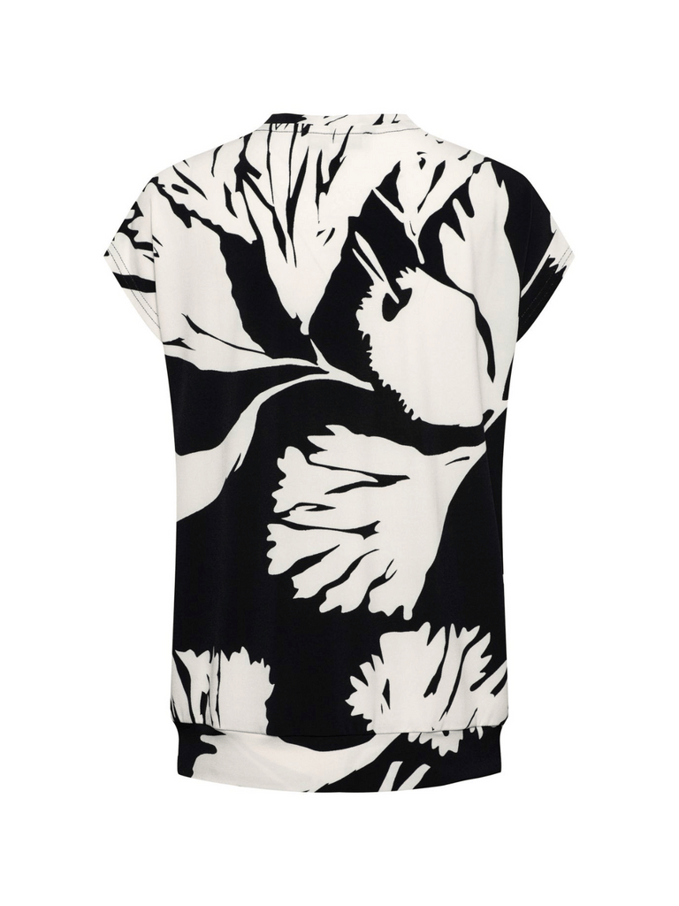 travel-friendly V-neck cap sleeve top &Co Woman Netherlands Lucia Top in Black and Cream Floral Print TO202 Online Stockist &co woman travel wear travel clothing online sydney australia