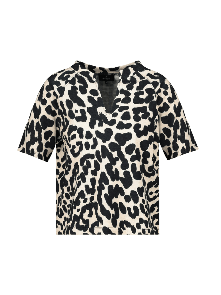 Monari Short Sleeve Leopard Print T-Shirt in Black and Beige Discover the Elegant Monari Collection at Signature of Double Bay, Shop Stylish Knitwear, Dresses, and Tops Online from Sydney's Premier Mature Fashion Boutique