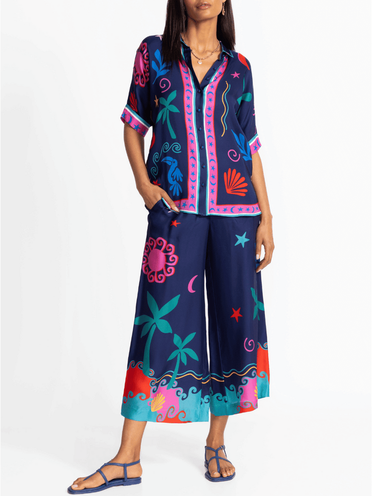 Johnny Was Julissa Cropped Easy Pant in Paloma's Island Print L16925-4 Shop Johnny Was Stockist Sydney Australia Boho Chic Clothing, Embroidered Dresses, and Unique Tops at Signature of Double Bay