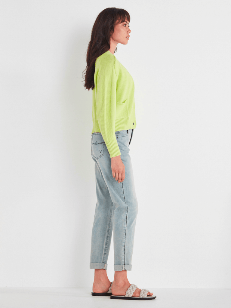 Verge Stockist Online Australia Signature of Double Bay Mature Fashion Acrobat Flattering VERGE Long Sleeve Chunky Knit Colette Cardigan in Lime Green 8721