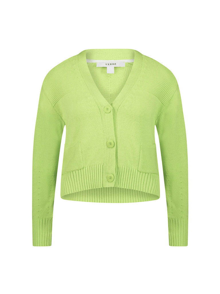 Verge Stockist Online Australia Signature of Double Bay Mature Fashion Acrobat Flattering VERGE Long Sleeve Chunky Knit Colette Cardigan in Lime Green 8721