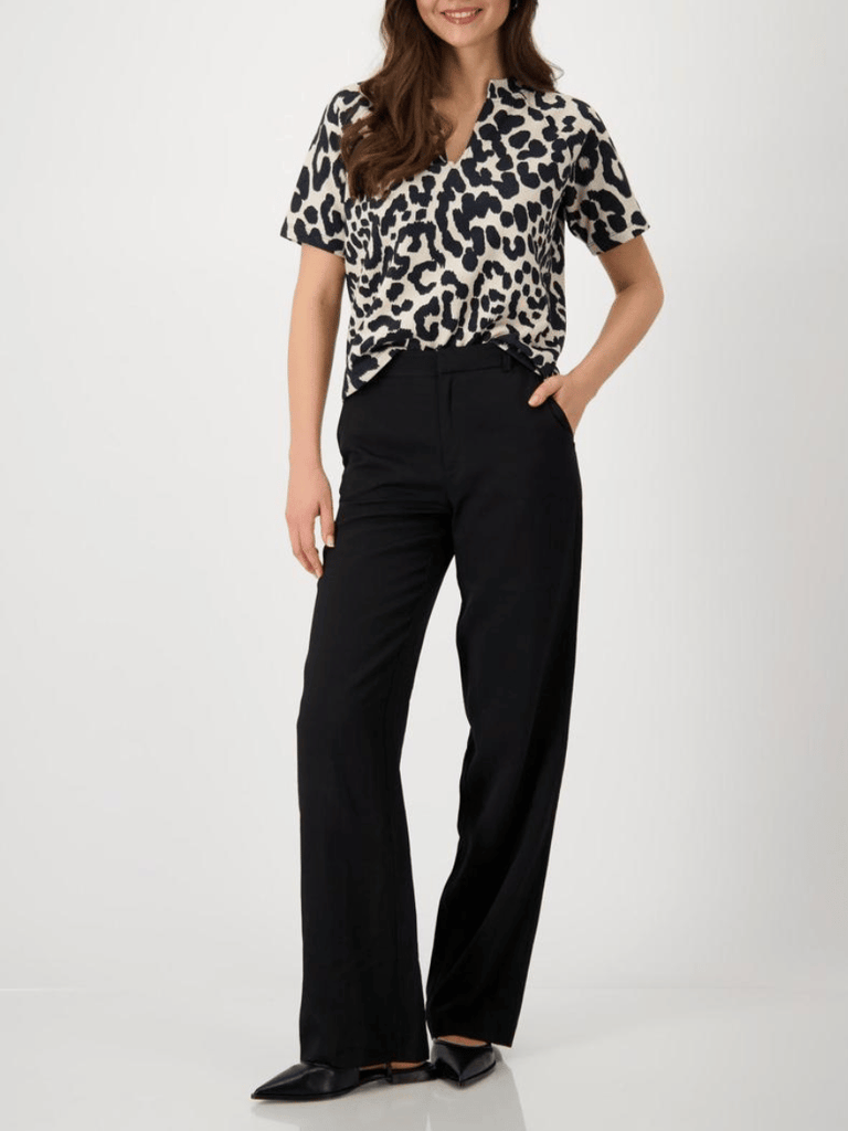 Monari Short Sleeve Leopard Print T-Shirt in Black and Beige Discover the Elegant Monari Collection at Signature of Double Bay, Shop Stylish Knitwear, Dresses, and Tops Online from Sydney's Premier Mature Fashion Boutique