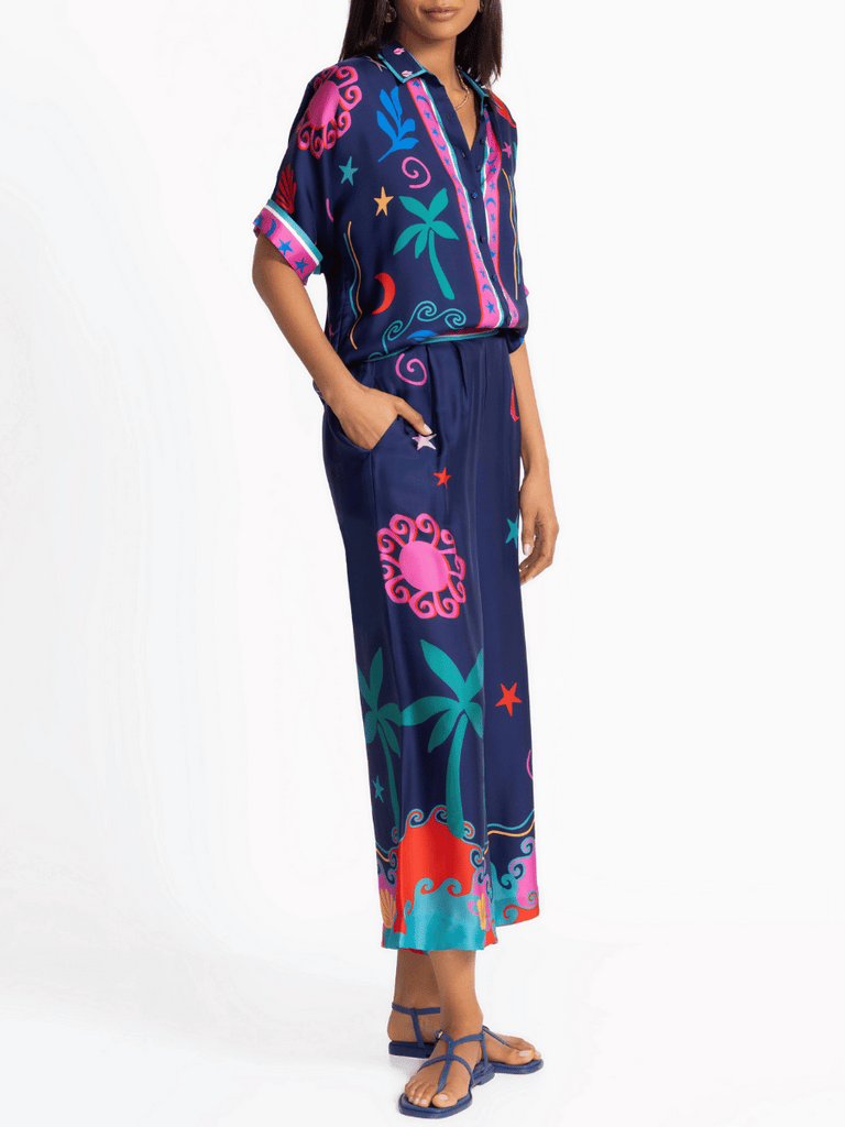 Johnny Was Fernanda Button Down Shirt in Paloma's Island Print L16925-4 Shop Johnny Was Stockist Sydney Australia Boho Chic Clothing, Embroidered Dresses, and Unique Tops at Signature of Double Bay
