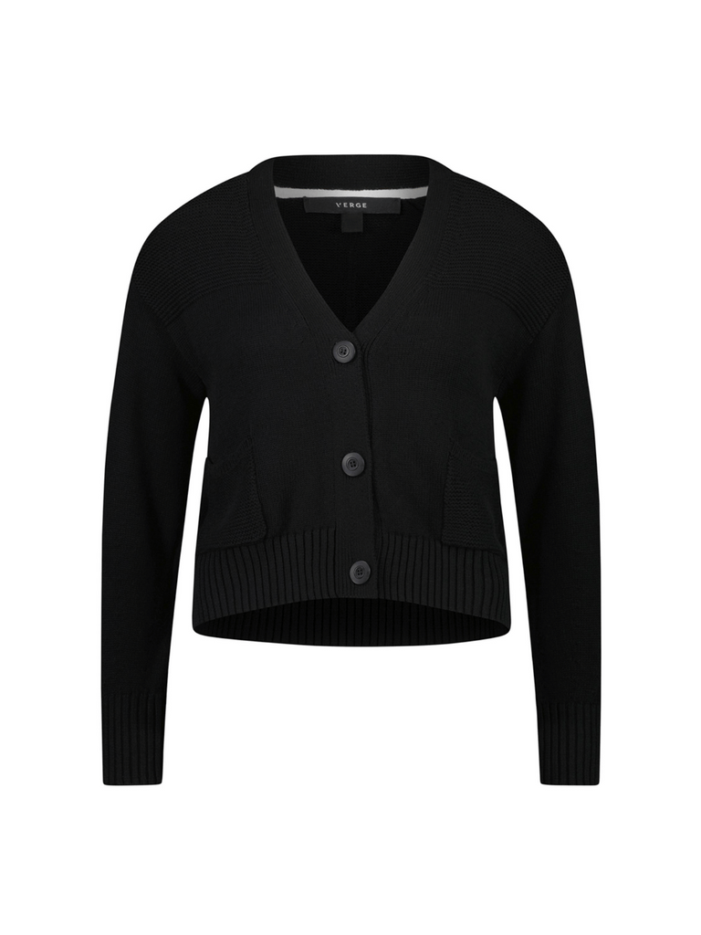 VERGE Long Sleeve Chunky Knit Colette Cardigan in Black 8721 Verge Stockist Online Australia Signature of Double Bay Mature Fashion Acrobat Flattering
