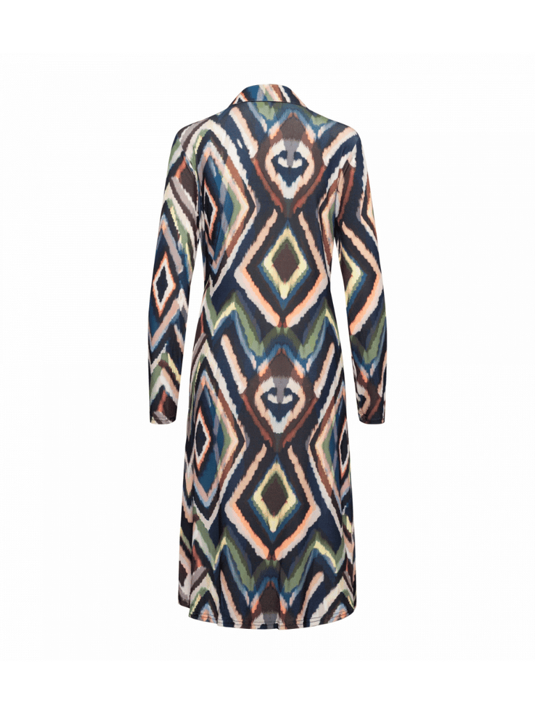 &Co Woman Netherlands V Neck Midi Lessy Dress in Diamond Print Online Stockist &co woman travel wear travel clothing online sydney australia lightweight easy care wardrobe essentials