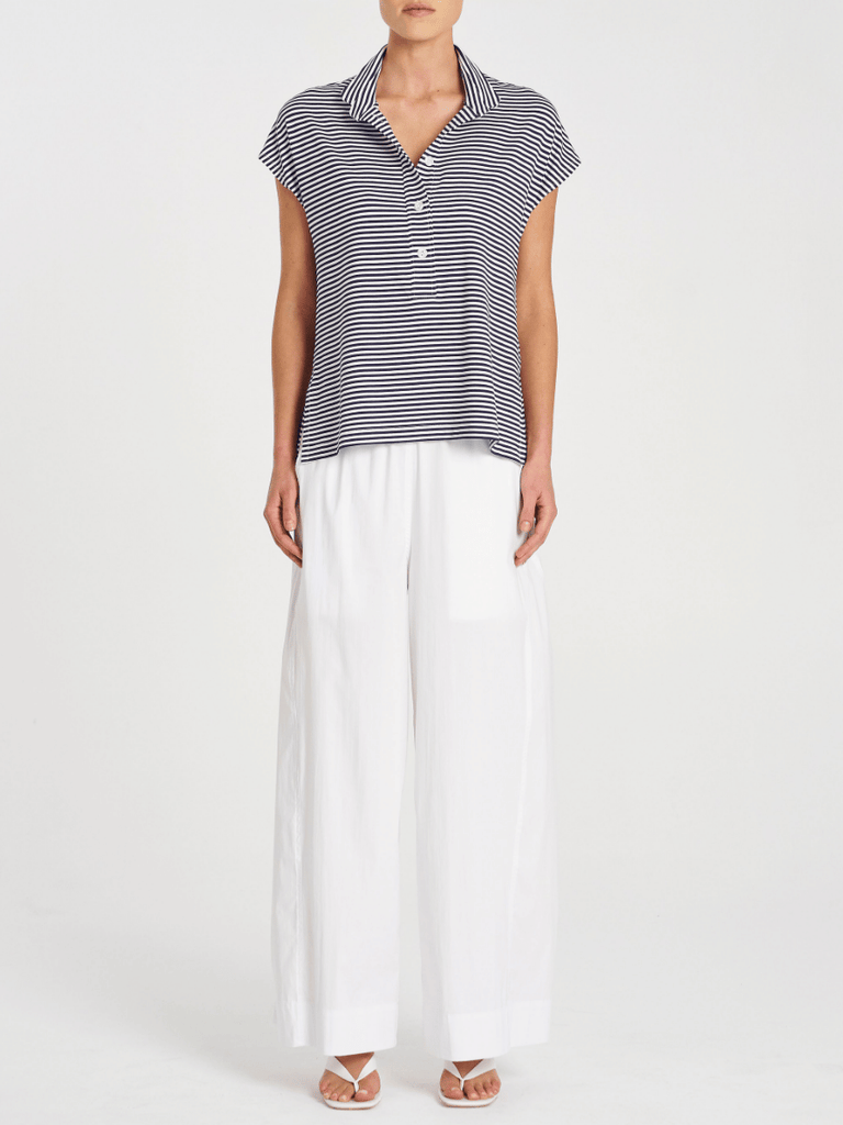 Mela Purdie Henley Tank in Navy and White Stripe 8755 Mela Purdie Stockist Online Australia Signature of Double Bay Tops Dresses Elegant Clothing