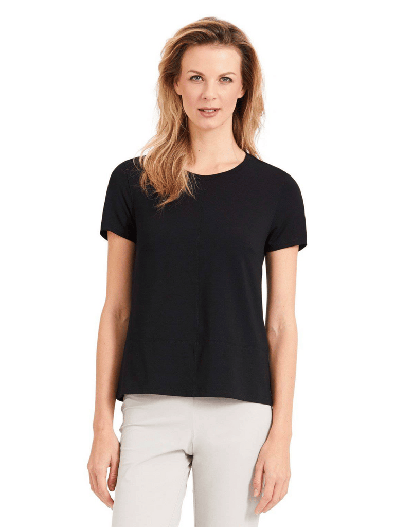 PAULA RYAN Short Sleeve Easy Fit Panel Front Crew Neck Top in Black 5719 Shop Paula Ryan online Signature of Double Bay fashion boutique official stockist womens mature fashion