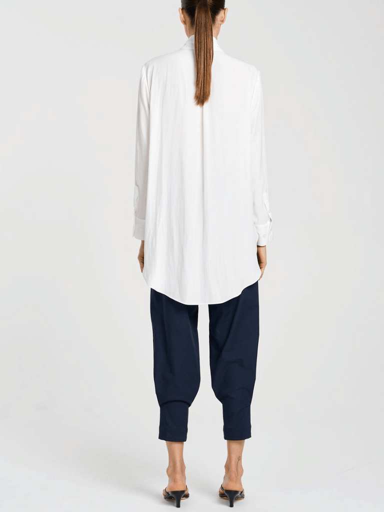 Mela Purdie Curved Hem Dinner Shirt with Exaggerated Cuffs in White 8756 Mela Purdie Stockist Online Australia Signature of Double Bay Tops Dresses Elegant Clothing