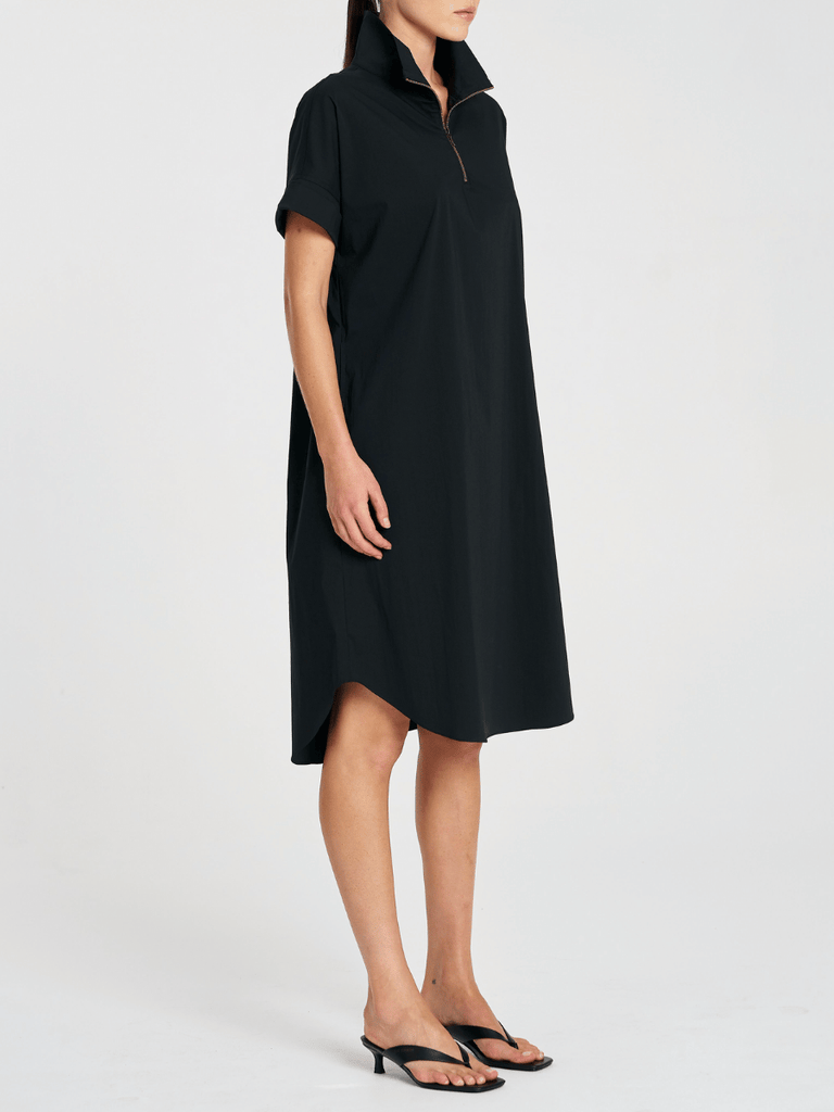 Mela Purdie Short Sleeve Half Zip Dress in French Navy 3022 Mela Purdie Stockist Online Australia Signature of Double Bay Tops Dresses Elegant Clothing