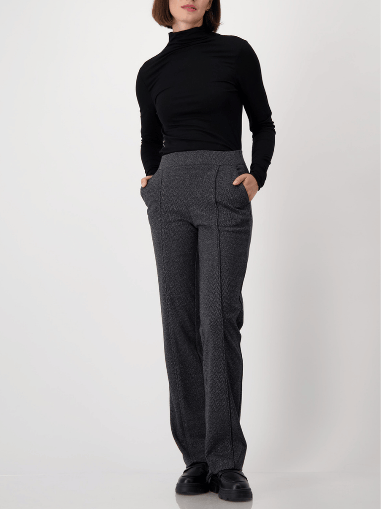 Monari Herringbone Pull-On Pant in Charcoal 808015 Discover the Elegant Monari Collection at Signature of Double Bay, Shop Stylish Knitwear, Dresses, and Tops Online from Sydney's Premier Mature Fashion Boutique