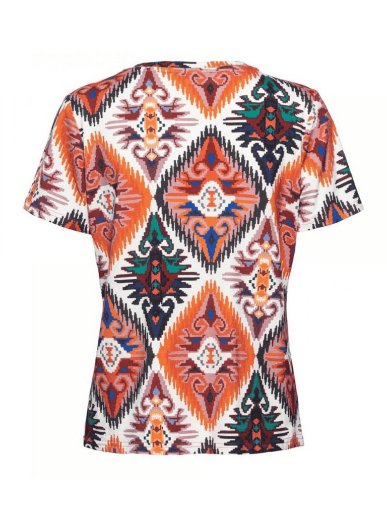 &Co Woman Netherlands Short Sleeve V-Neck Venice Tee in Ikat Print TO215 Online Stockist &co woman travel wear travel clothing online sydney australia lightweight easy care wardrobe essentials