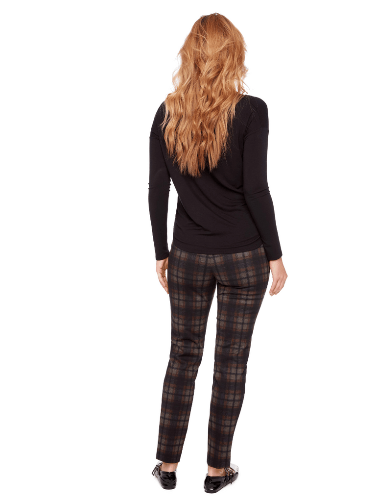UP! PANTS 30" Tummy Control Pant in Brown, Grey and Rust Plaid 68238 Up Pants Tummy control stockist online Australia flattering body contouring shaping pants high rise waistband signature of double bay Sydney fashion