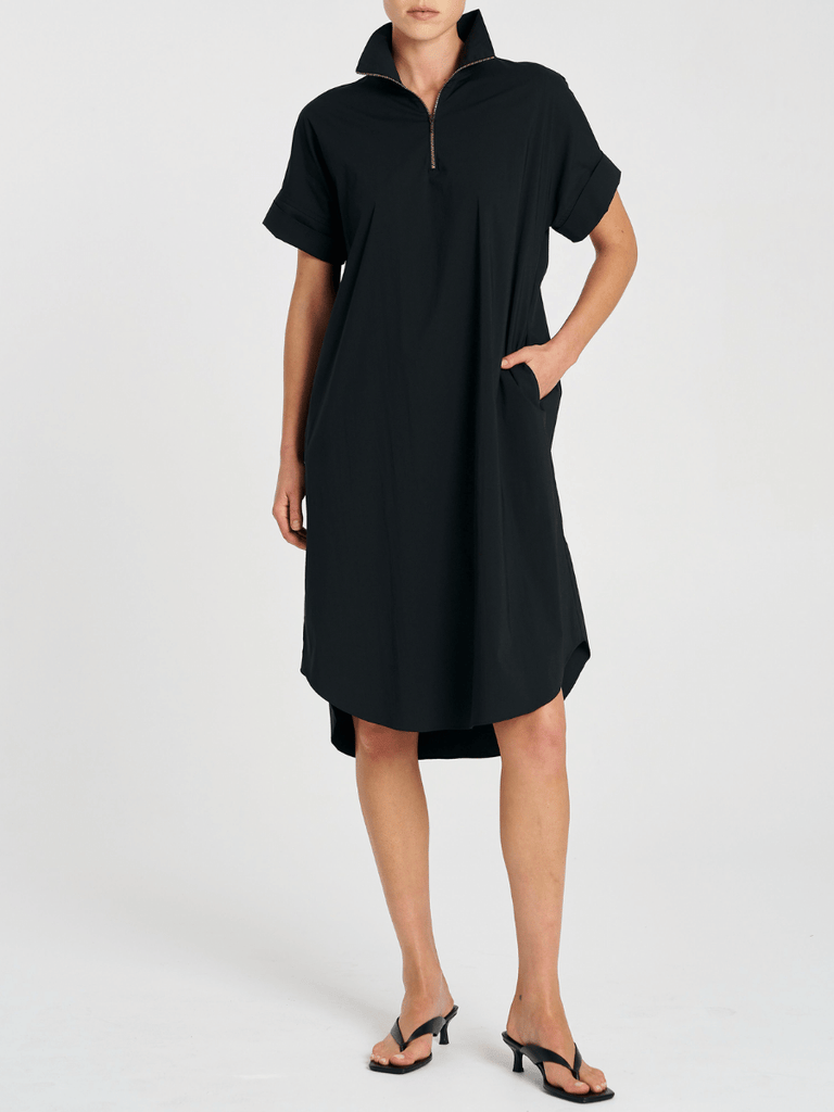 Mela Purdie Short Sleeve Half Zip Dress in French Navy 3022 Mela Purdie Stockist Online Australia Signature of Double Bay Tops Dresses Elegant Clothing