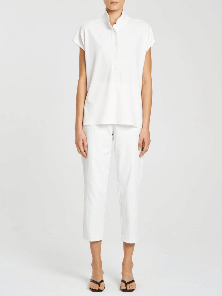 Mela Purdie Cap Sleeve Henley Tank in Cream 8755 Mela Purdie Stockist Online Australia Signature of Double Bay Tops Dresses Elegant Clothing