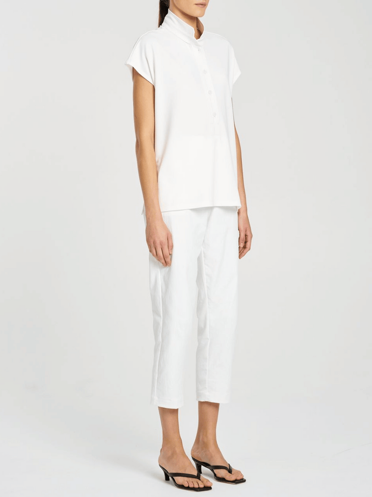 Mela Purdie Cap Sleeve Henley Tank in Cream 8755 Mela Purdie Stockist Online Australia Signature of Double Bay Tops Dresses Elegant Clothing