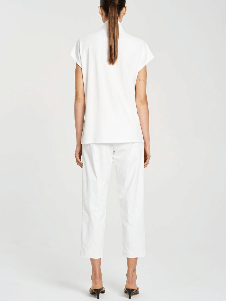 Mela Purdie Cap Sleeve Henley Tank in Cream 8755 Mela Purdie Stockist Online Australia Signature of Double Bay Tops Dresses Elegant Clothing