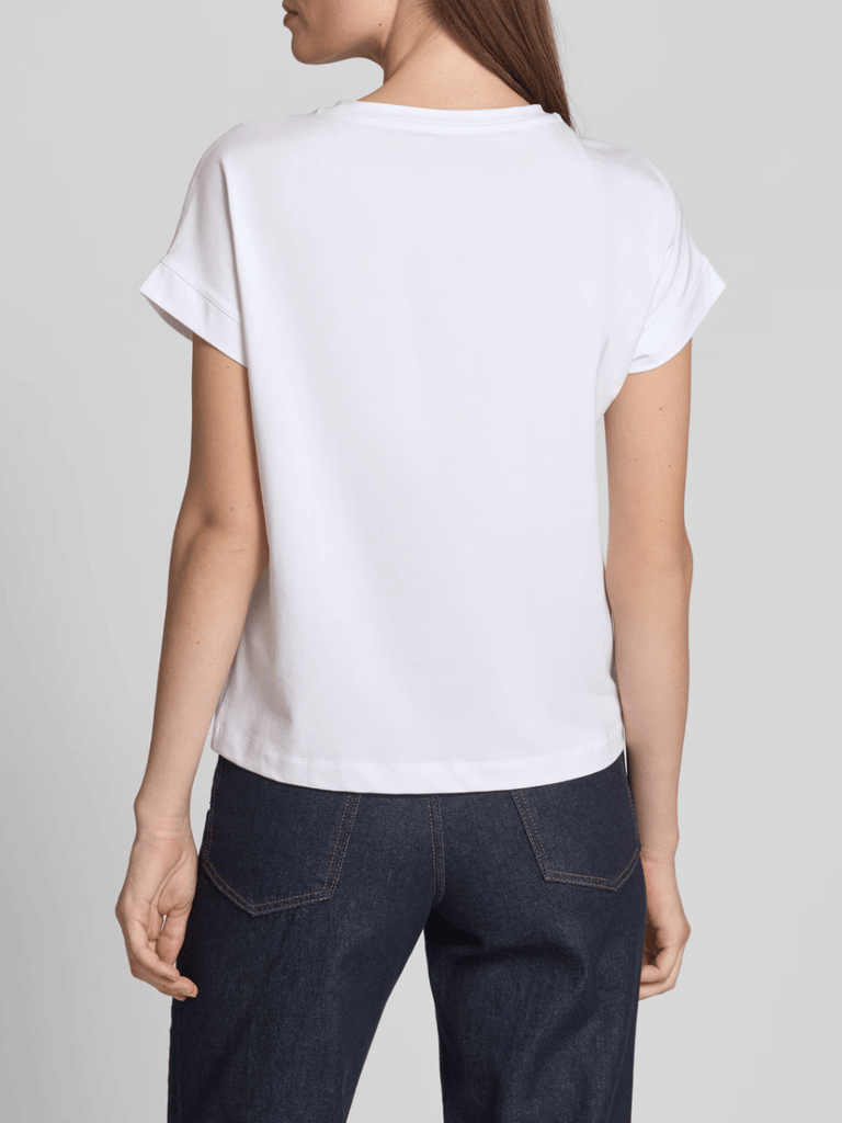 Monari Short Sleeve Cowboy Boot and Hat Print Shirt in White Discover the Elegant Monari Collection at Signature of Double Bay, Shop Stylish Knitwear, Dresses, and Tops Online from Sydney's Premier Mature Fashion Boutique