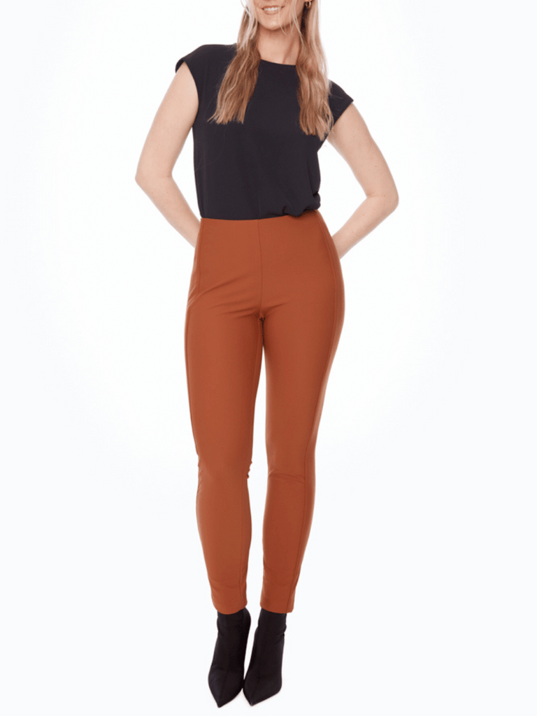 UP! PANTS 31" Tummy Control Solid Precision Ponte Shaping Full-Length Pant in Caramel Up Pants Tummy control stockist online Australia flattering body contouring shaping pants high rise waistband signature of double bay Sydney fashion
