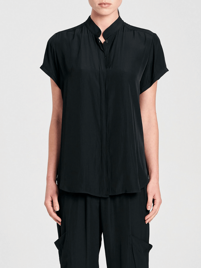 Mela Purdie Soft Stand Shirt in Navy 8629 Mela Purdie Stockist Online Australia Signature of Double Bay Tops Dresses Elegant Clothing