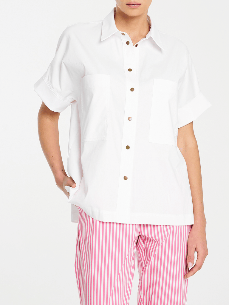 Mela Purdie Short Sleeve Stud Shell Shirt in White 8349 Mela Purdie Stockist Online Australia Signature of Double Bay Tops Dresses Elegant Clothing