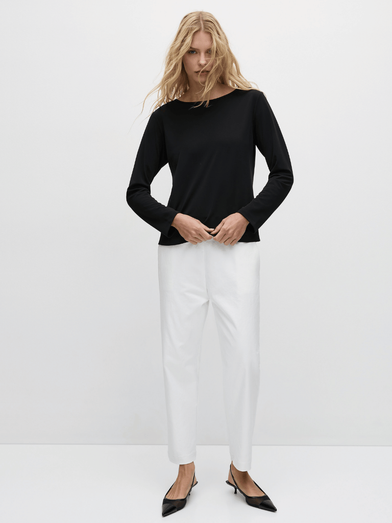 Mela Purdie Long Sleeve Powder Knit Boat Neck Top in Black 8692 Mela Purdie Stockist Online Australia Signature of Double Bay Tops Dresses Elegant Clothing