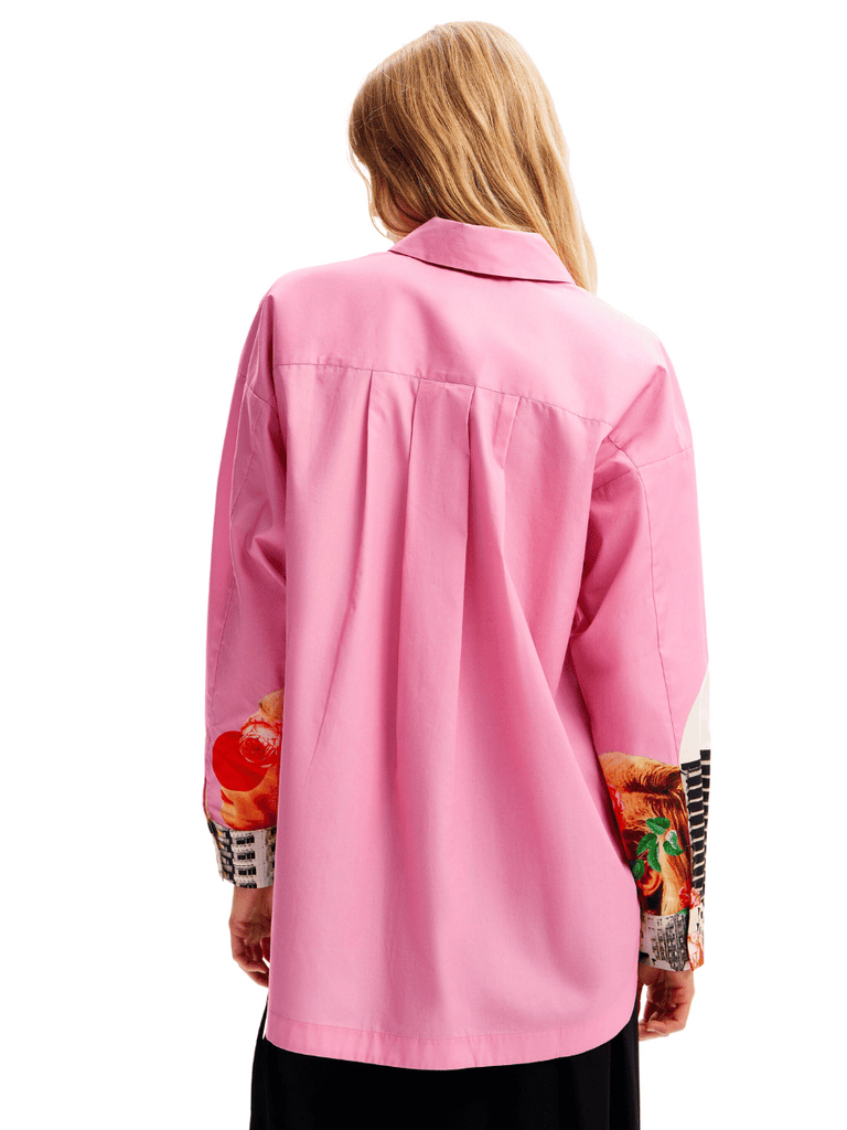 Desigual Bolonia Oversize Long-Sleeve Button Shirt in Pink CW17 Desigual Stockist Online Signature of Double Bay European Spanish Fashion Mature Fashion jackets Blazers dresses shirts