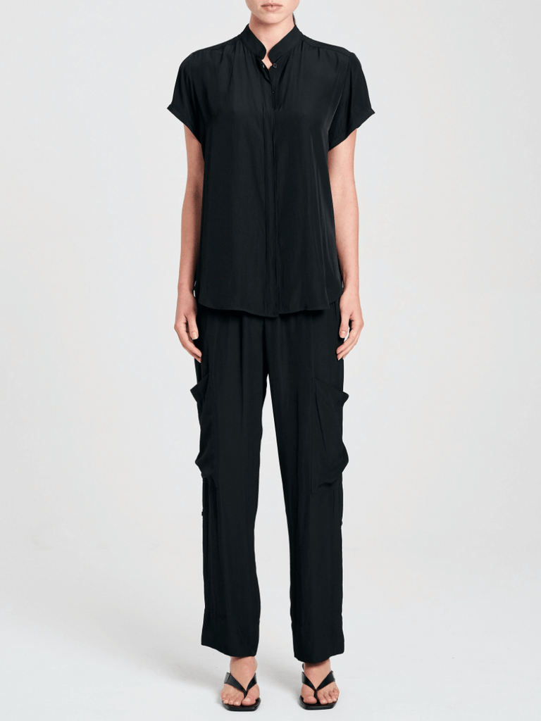 Mela Purdie Soft Stand Shirt in Black 8629 Mela Purdie Stockist Online Australia Signature of Double Bay Tops Dresses Elegant Clothing
