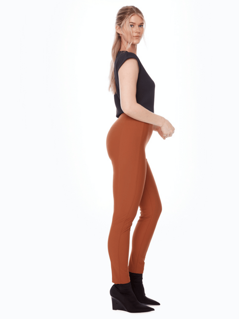 UP! PANTS 31" Tummy Control Solid Precision Ponte Shaping Full-Length Pant in Caramel Up Pants Tummy control stockist online Australia flattering body contouring shaping pants high rise waistband signature of double bay Sydney fashion