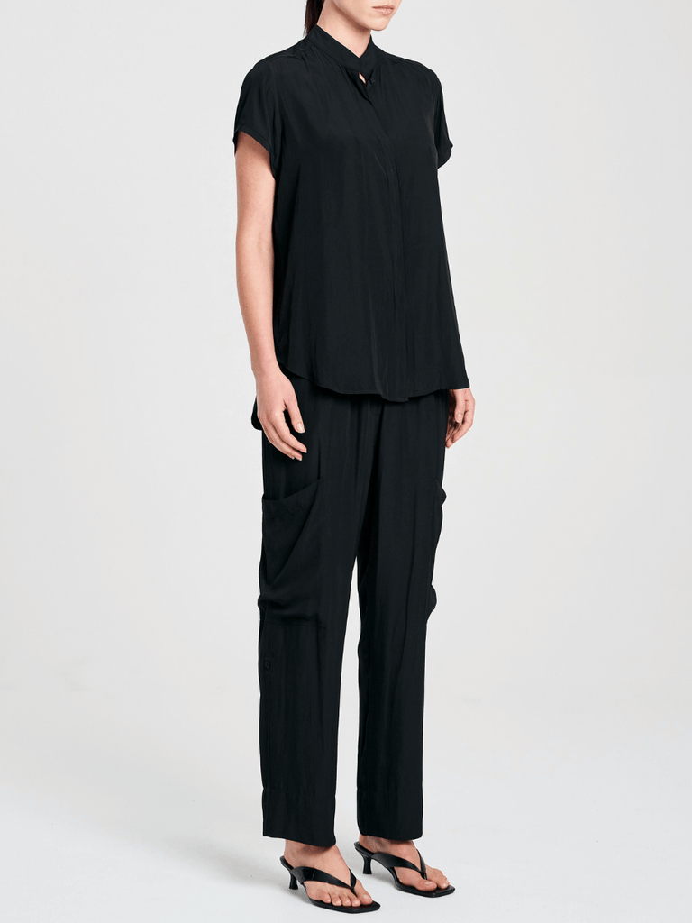 Mela Purdie Soft Stand Shirt in Navy 8629 Mela Purdie Stockist Online Australia Signature of Double Bay Tops Dresses Elegant Clothing