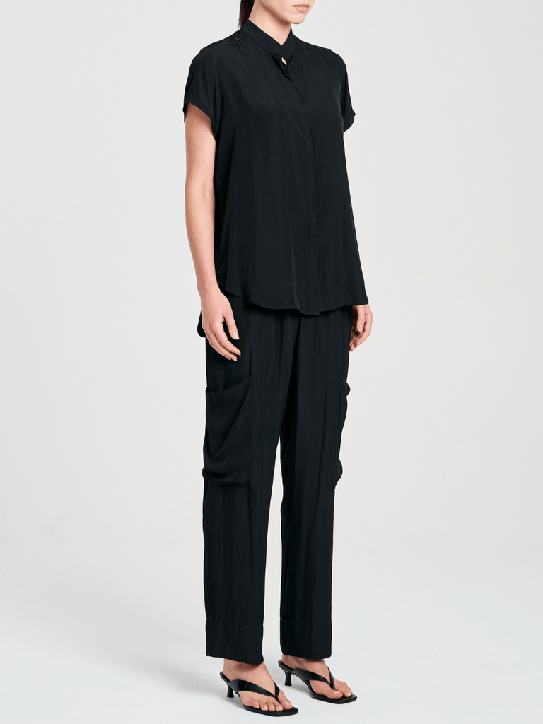 Mela Purdie Soft Stand Shirt in Black 8629 Mela Purdie Stockist Online Australia Signature of Double Bay Tops Dresses Elegant Clothing