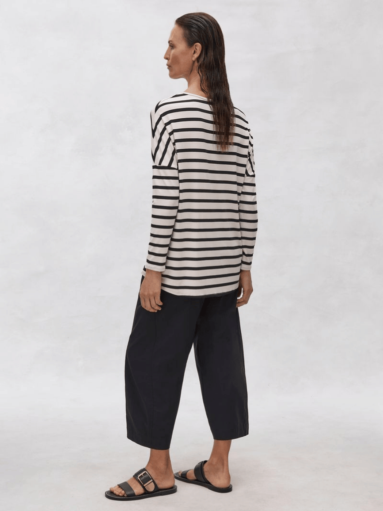 Mela Purdie Boat Sweater in Bisque and Black Trunk Striped Jersey 2817 Mela Purdie Stockist Online Australia Signature of Double Bay Tops Dresses Elegant Clothing