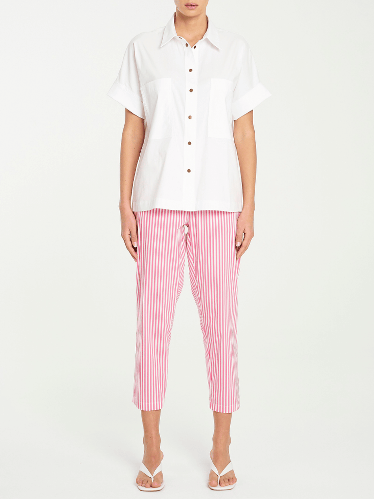 Mela Purdie 7/8 Length Nomad Pant in Hot Pink and White Stripe Microprene Mela Purdie Stockist Online Australia Signature of Double Bay Tops Dresses Elegant Clothing