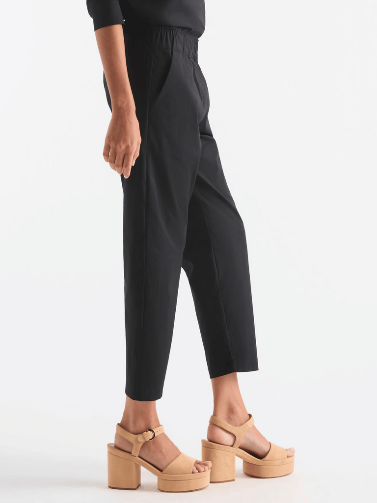 Mela Purdie Stockist Online Australia Nomad Pant in Black stretch cotton tapered leg elastic comfortable waist chic pocket pant