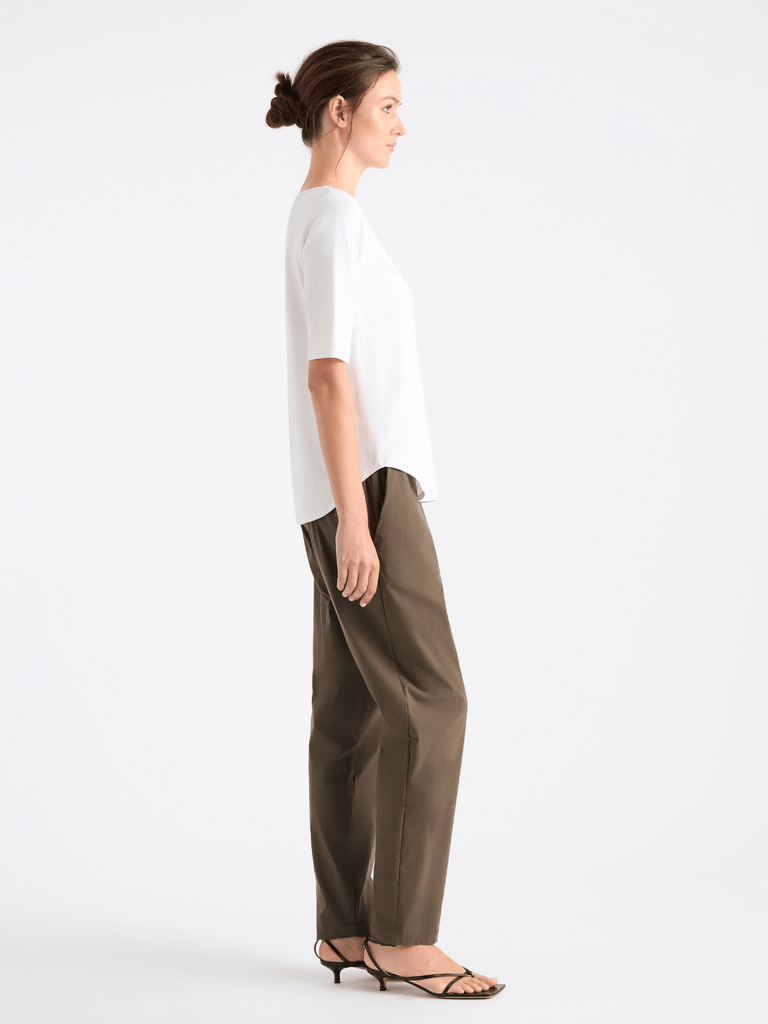 Mela Purdie Elbow Length Boat Neck Café T in White 8375 Mela Purdie Stockist Online Australia Signature of Double Bay Tops Dresses Elegant Clothing
