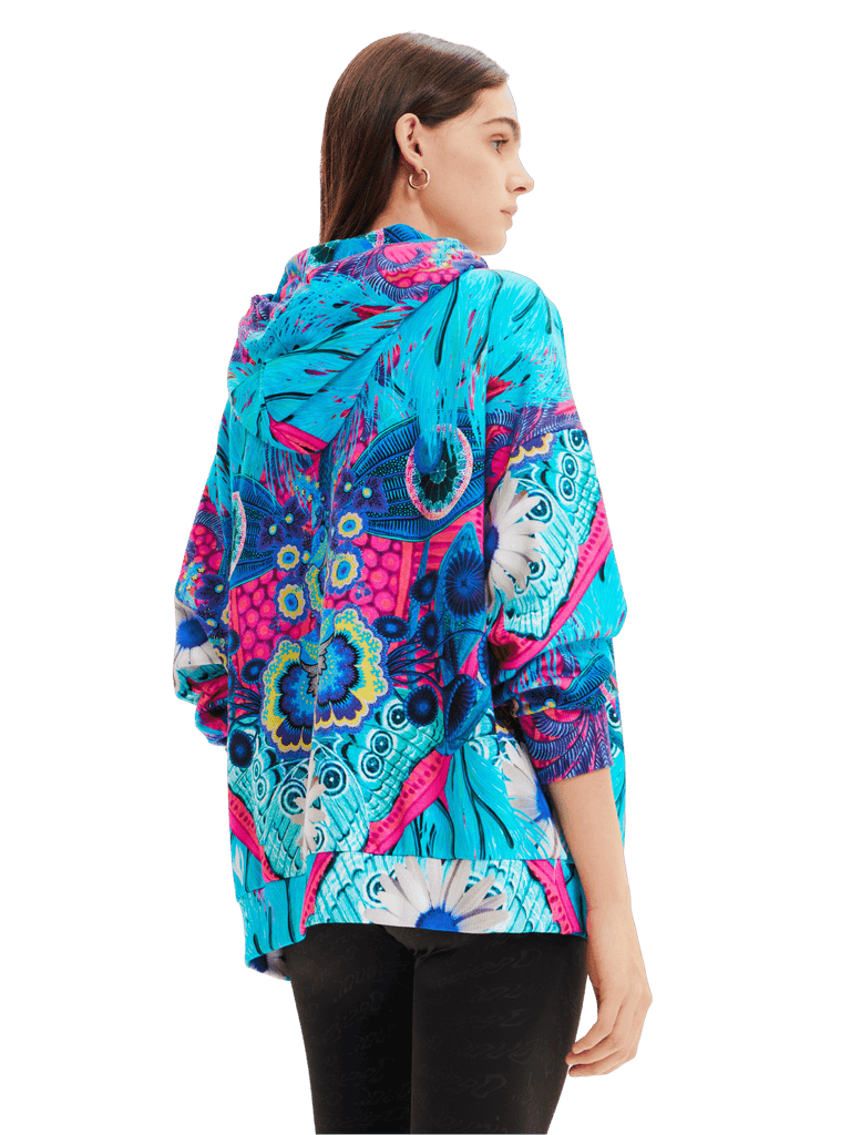 Desigual Oversized Zip Hoodie in Aqua by M. Christian Lacroix luxurious hooded zip sweater fantasy print desigual stockist online australia