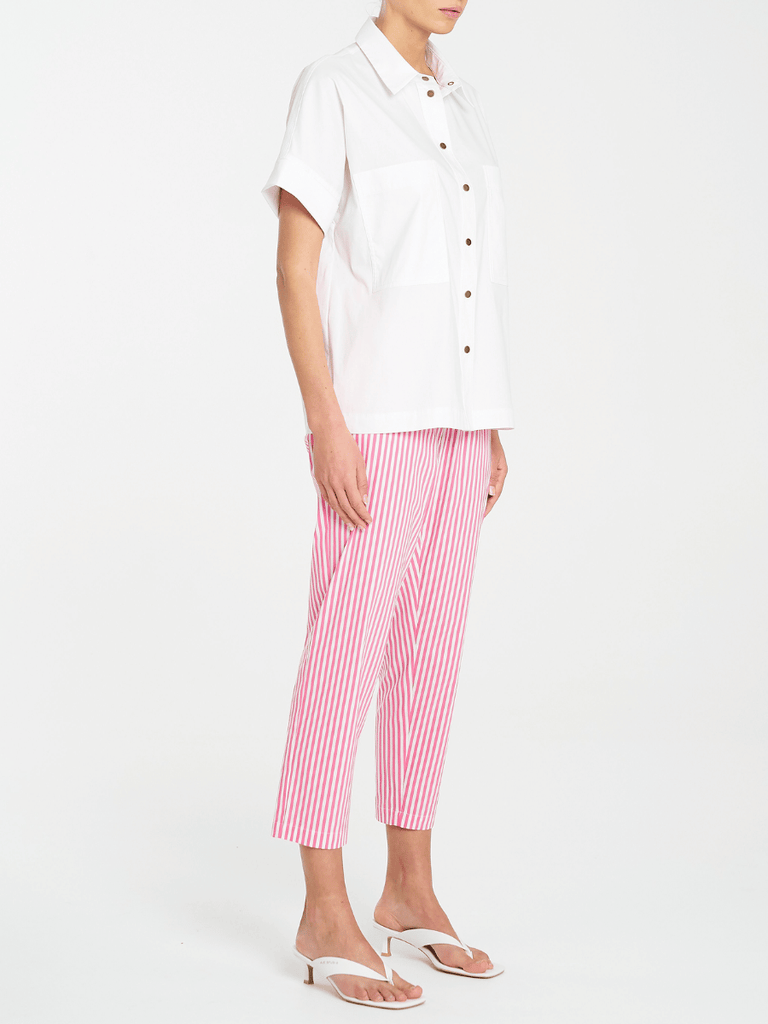 Mela Purdie 7/8 Length Nomad Pant in Hot Pink and White Stripe Microprene Mela Purdie Stockist Online Australia Signature of Double Bay Tops Dresses Elegant Clothing