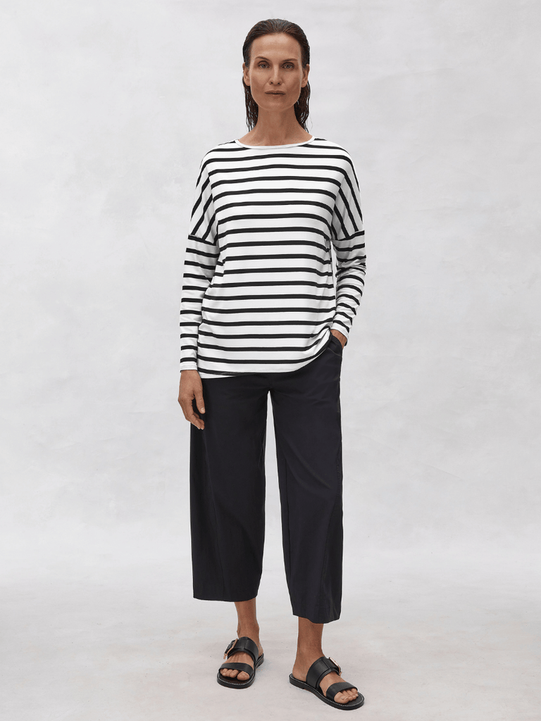 Mela Purdie Boat Sweater in White and Black Trunk Striped Jersey 2817 Mela Purdie Stockist Online Australia Signature of Double Bay Tops Dresses Elegant Clothing