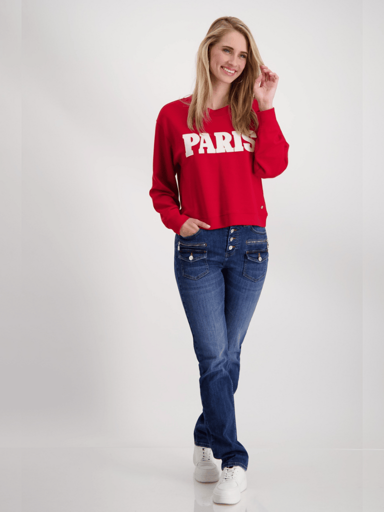 Monari Long Sleeve Paris Pullover Sweater in Red Discover the Elegant Monari Collection at Signature of Double Bay, Shop Stylish Knitwear, Dresses, and Tops Online from Sydney's Premier Mature Fashion Boutique