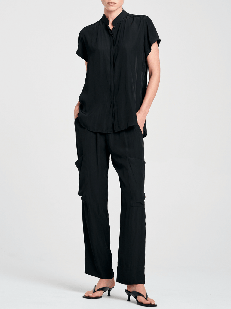 Mela Purdie Soft Stand Shirt in Black 8629 Mela Purdie Stockist Online Australia Signature of Double Bay Tops Dresses Elegant Clothing