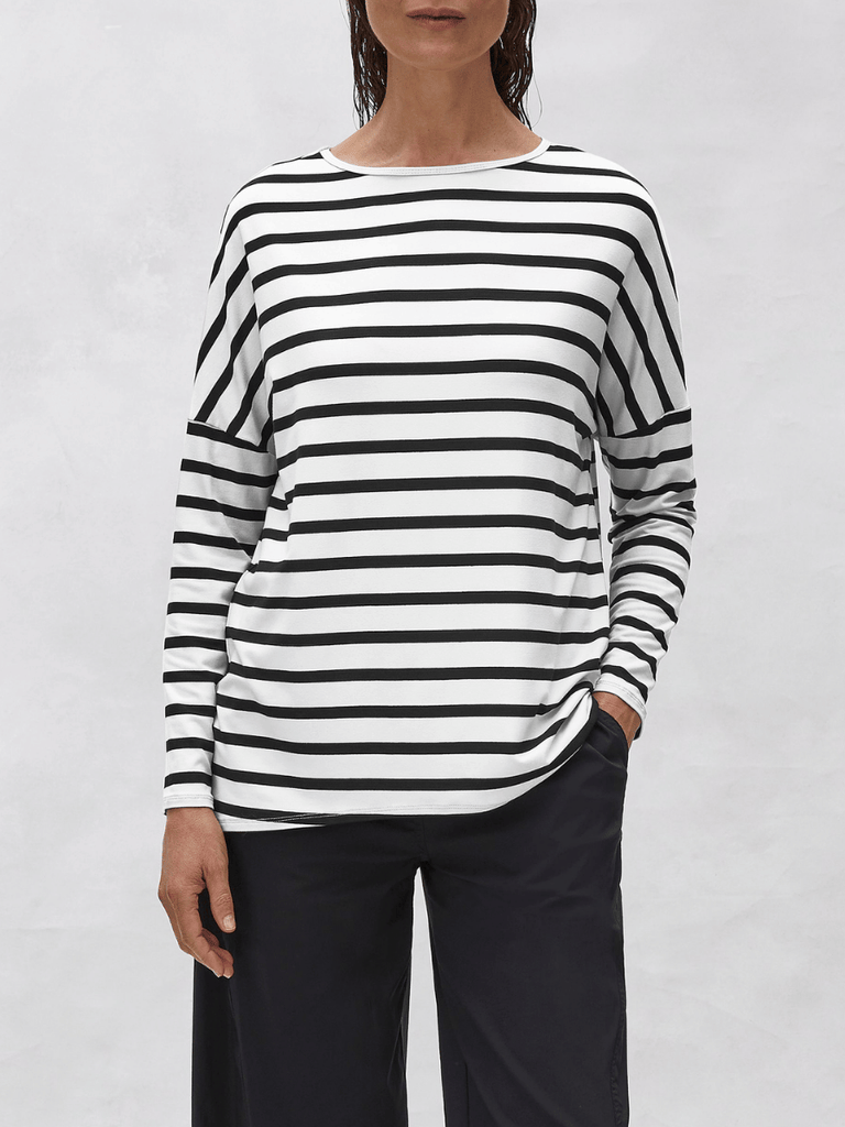 Mela Purdie Boat Sweater in White and Black Trunk Striped Jersey 2817 Mela Purdie Stockist Online Australia Signature of Double Bay Tops Dresses Elegant Clothing