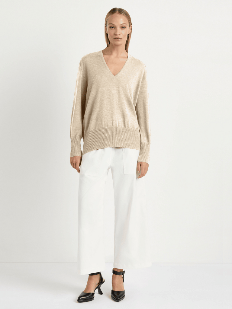 Mela Purdie Walker Sweater in vanilla beige Featherlight Marino 9255 Mela Purdie Stockist Online Australia Signature of Double Bay Tops Dresses Elegant Clothing