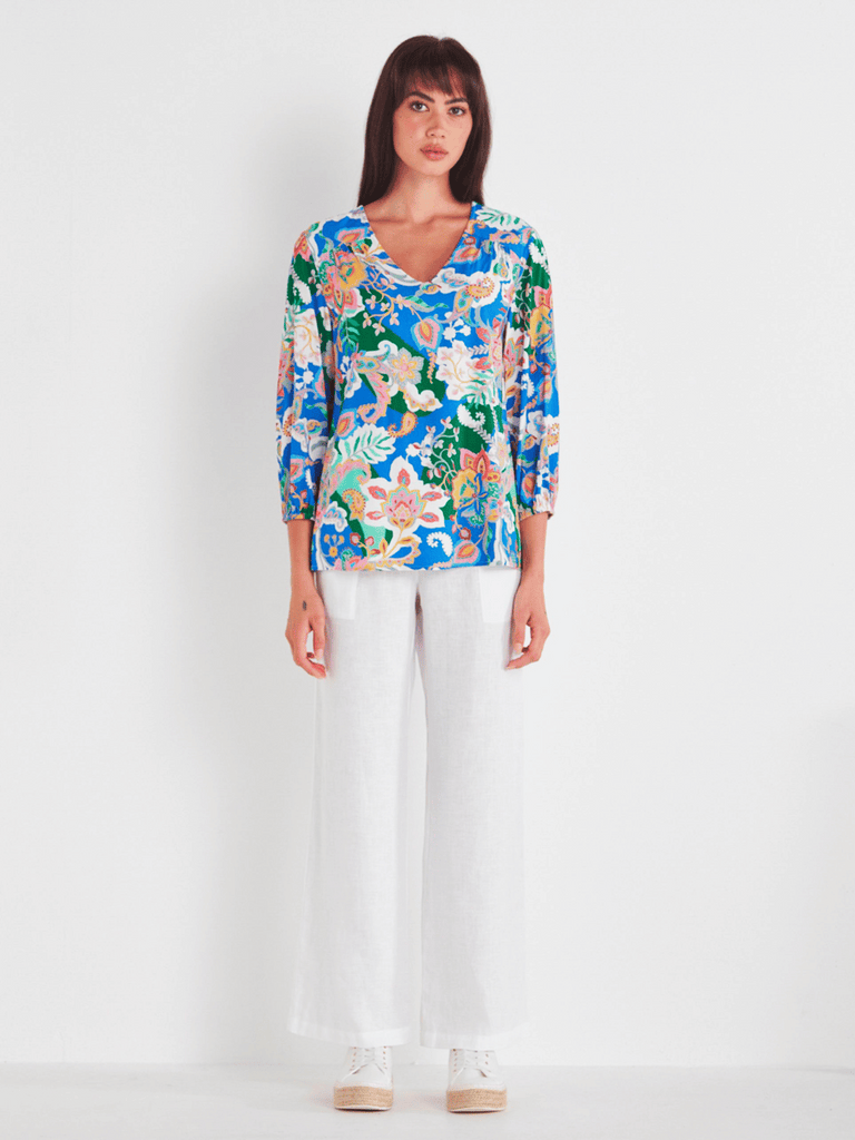 VERGE Catalina Floral Print V Neck Thea Top 8778 Verge Stockist Online Australia Signature of Double Bay Mature Fashion Acrobat Flattering