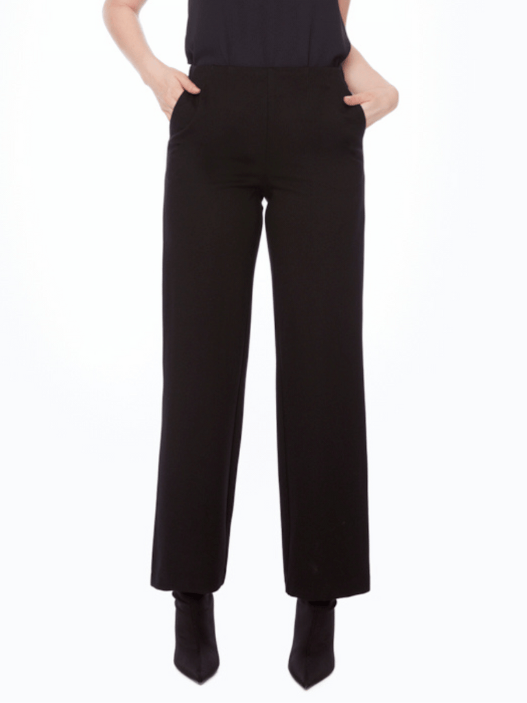 UP! PANTS 32" Tummy Control Ponte Wide Leg Pant in Black Up Pants Tummy control stockist online Australia flattering body contouring shaping pants high rise waistband signature of double bay Sydney fashion